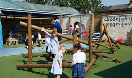 An outside shot of the reception play equipment
